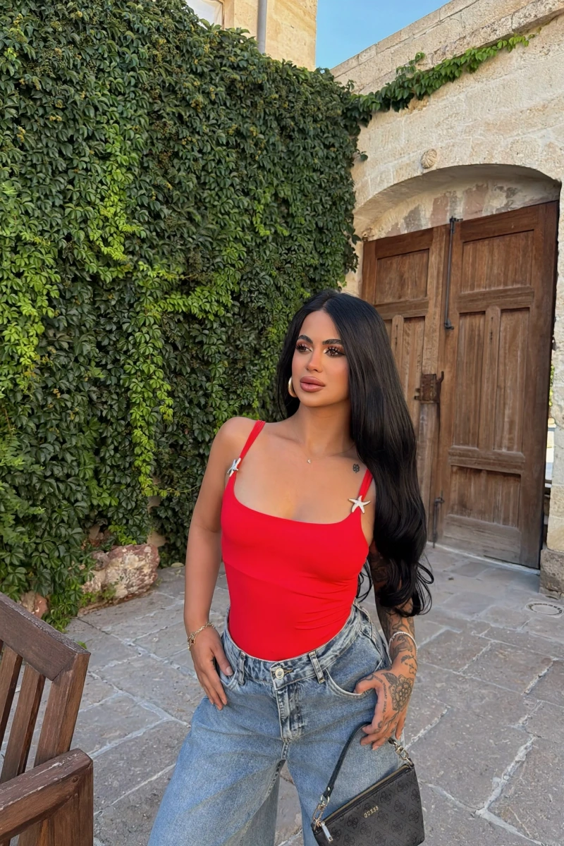 Kırmızı Star Askılı Crop