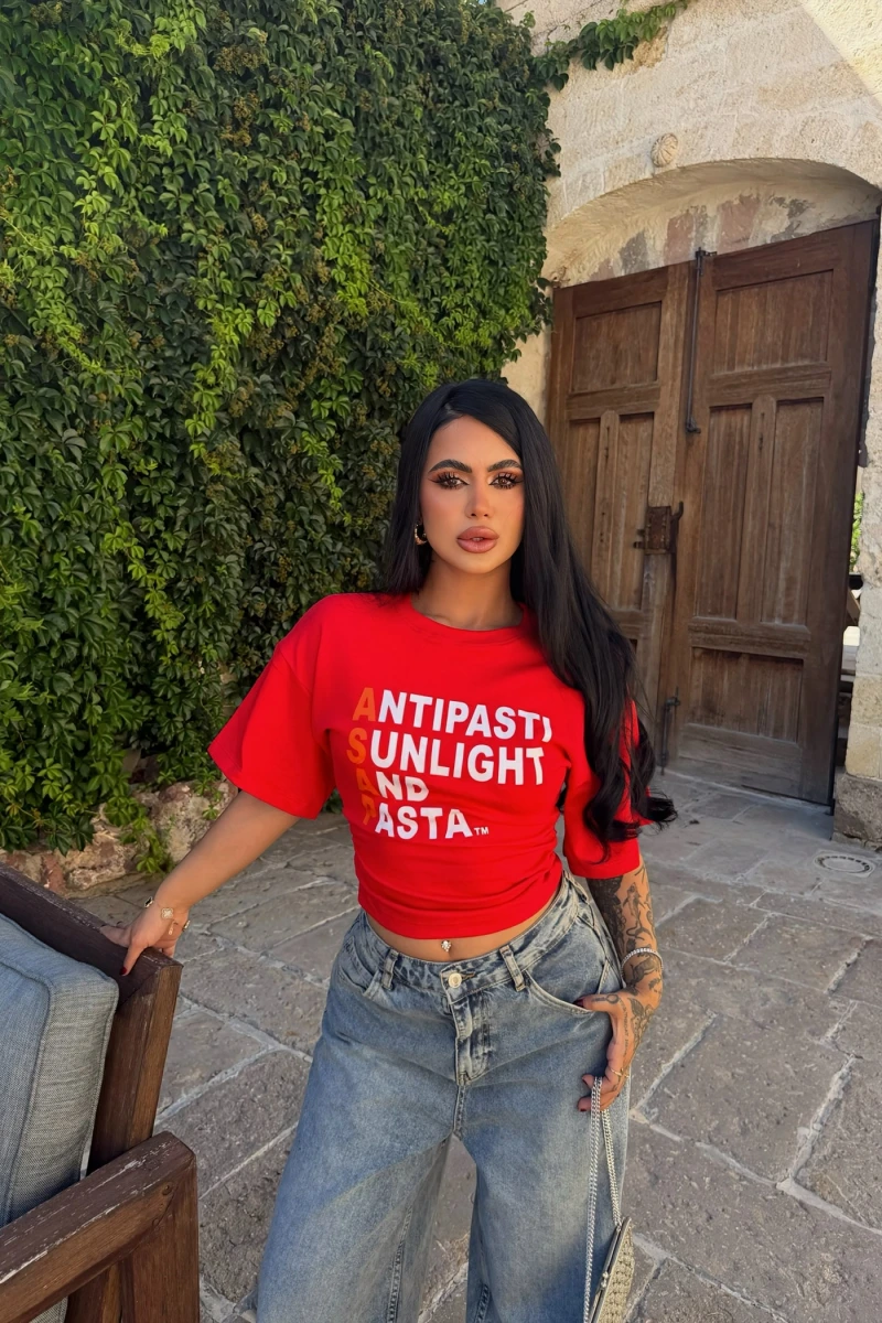 Kırmızı Summer Korseli Tişört