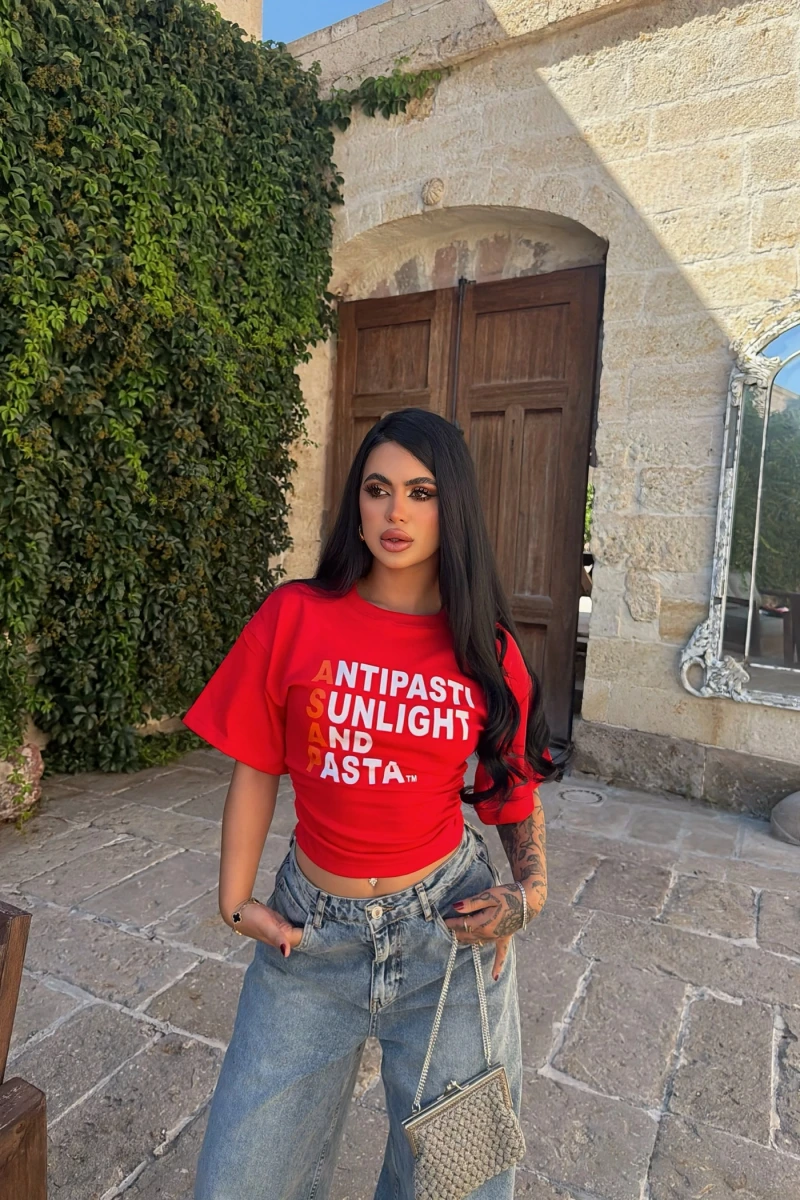 Kırmızı Summer Korseli Tişört