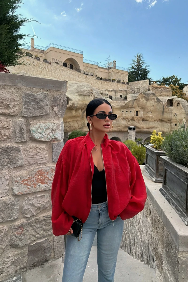 Kırmızı Vera Balon Kollu Bomber Ceket