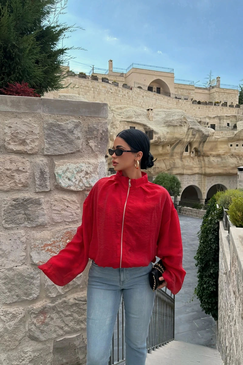 Kırmızı Vera Balon Kollu Bomber Ceket