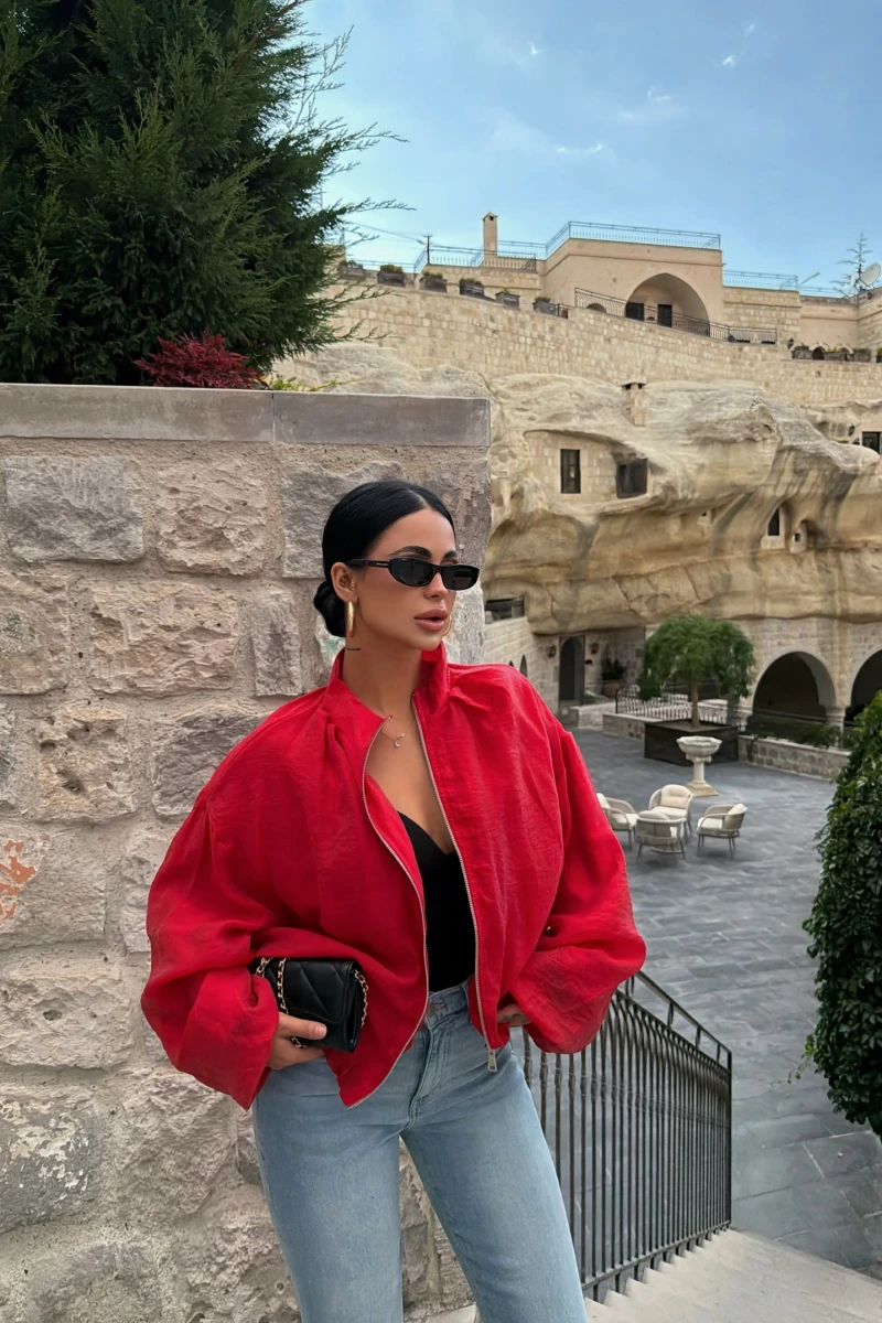Kırmızı Vera Balon Kollu Bomber Ceket