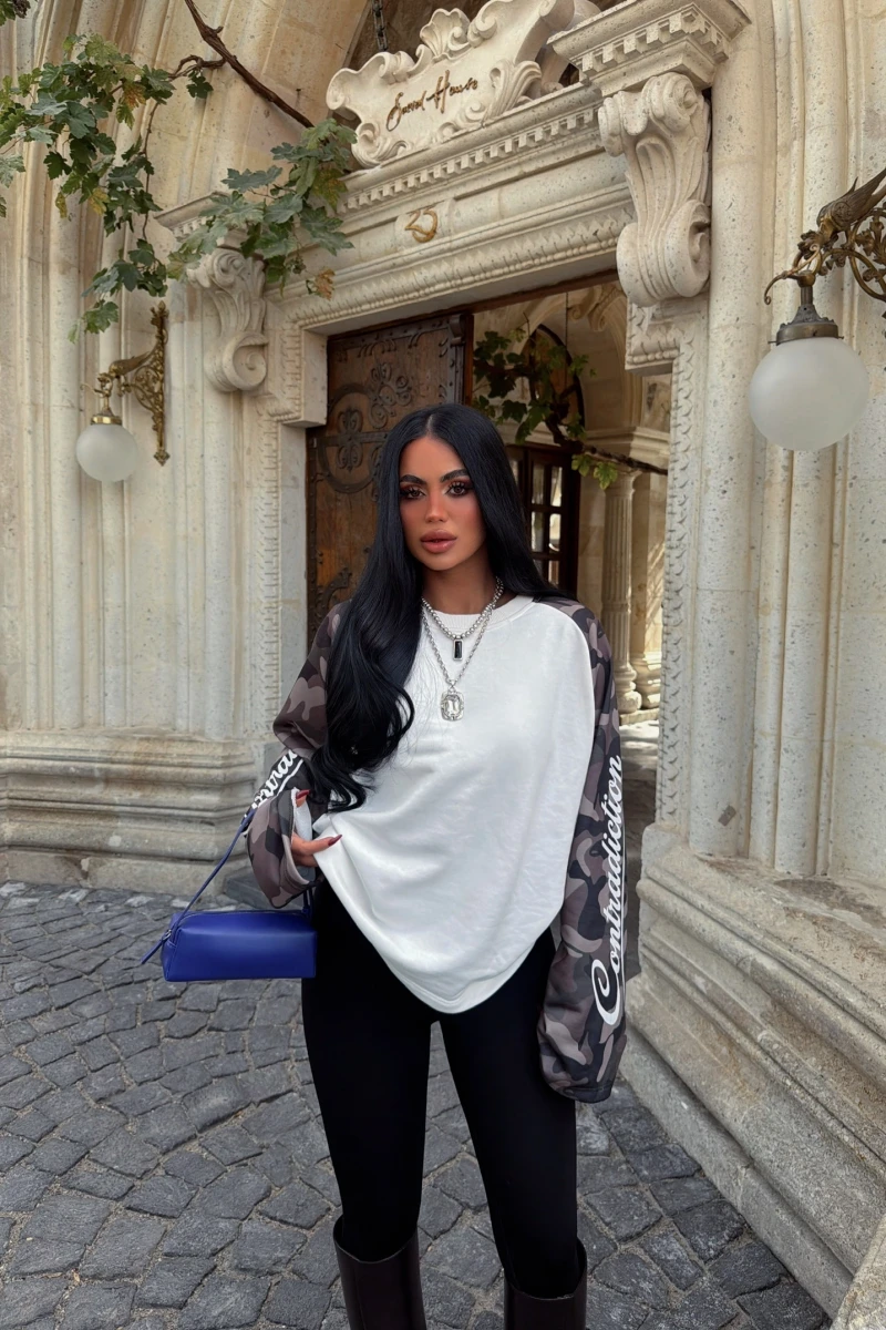 Kol Baskılı Kamuflaj Sweat