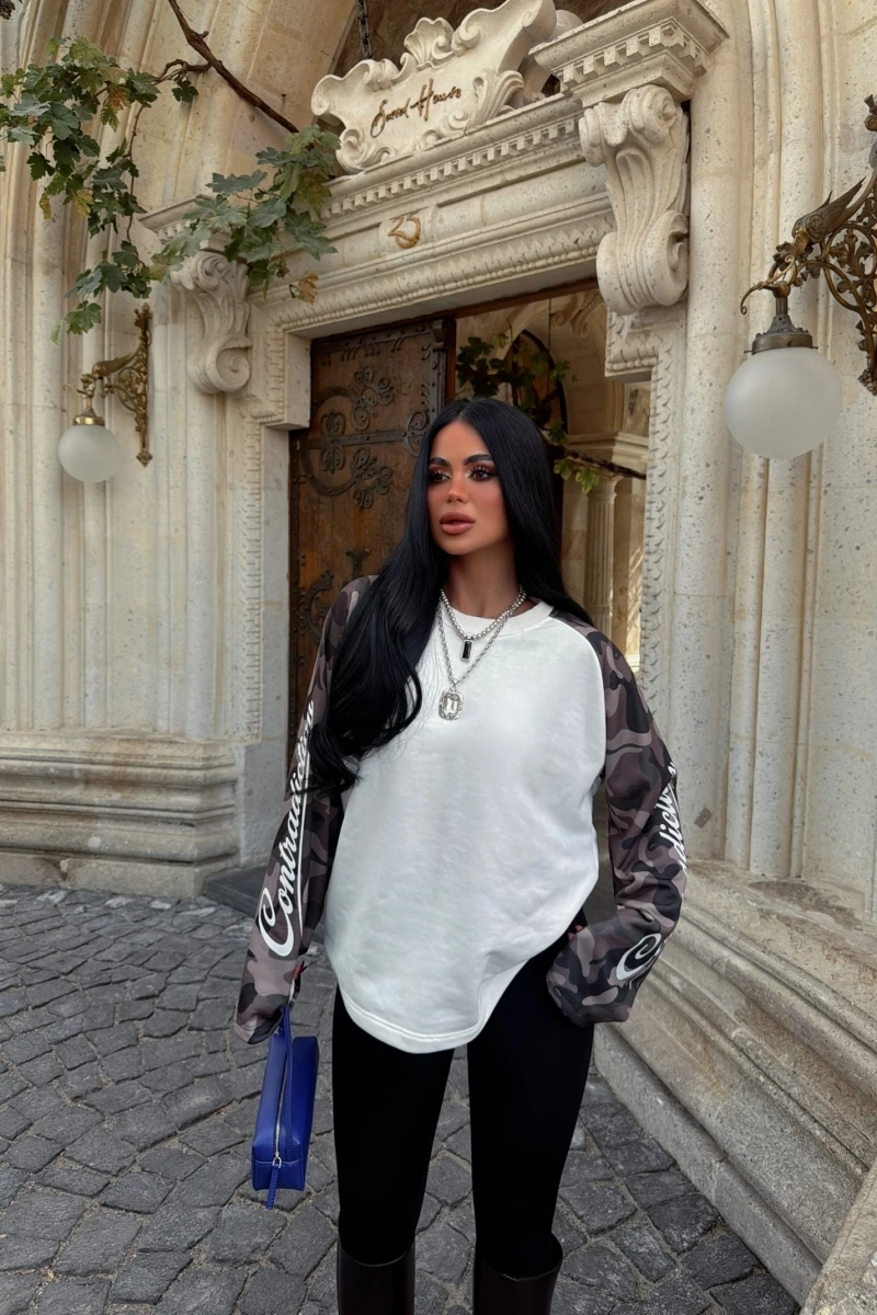 Kol Baskılı Kamuflaj Sweat