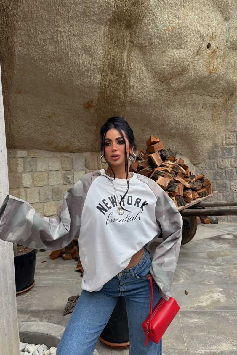 Kolları Kamuflaj Ny Sweat