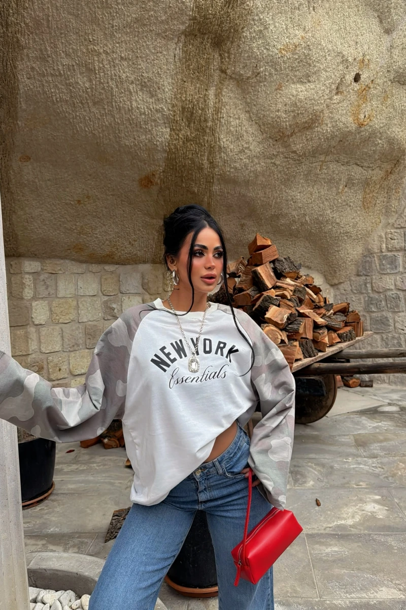 Kolları Kamuflaj Ny Sweat