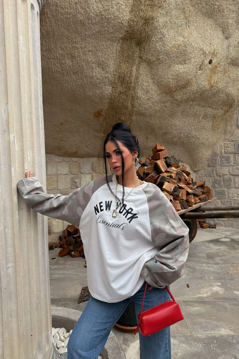 Kolları Kamuflaj Ny Sweat