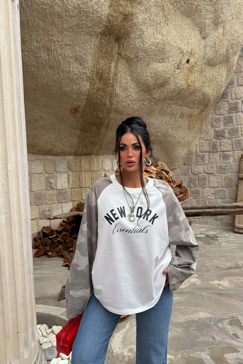 Kolları Kamuflaj Ny Sweat