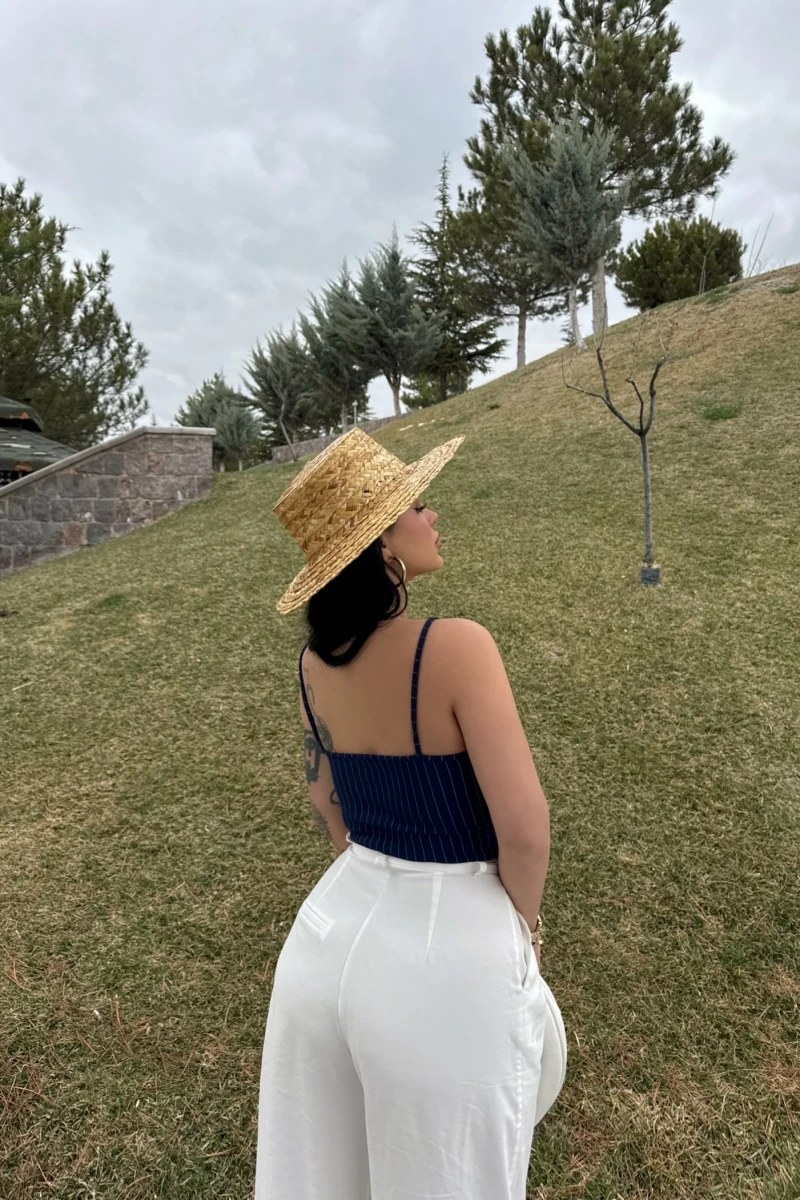 Lacivert İp Askılı Çizgili Büstiyer