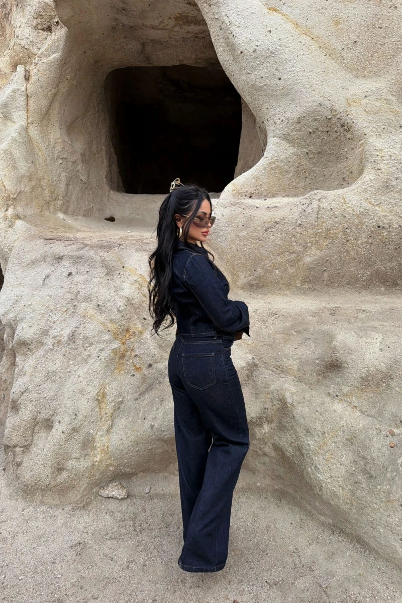 Lacivert Lara Fermuarlı Denim Takım