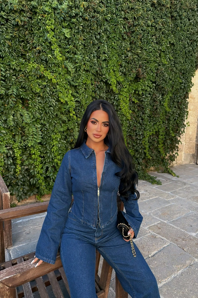 Lara Fermuarlı Denim Takım