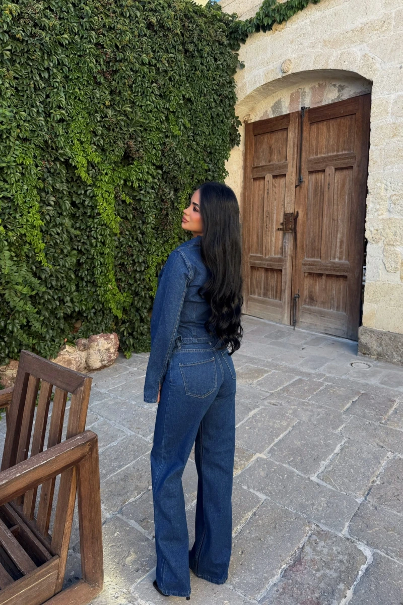 Lara Fermuarlı Denim Takım