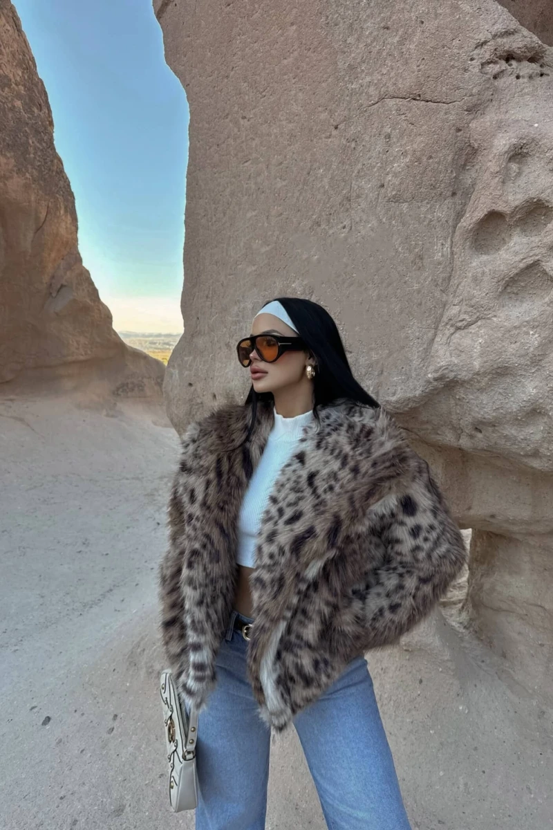 Leopar Desen Suni Kürk