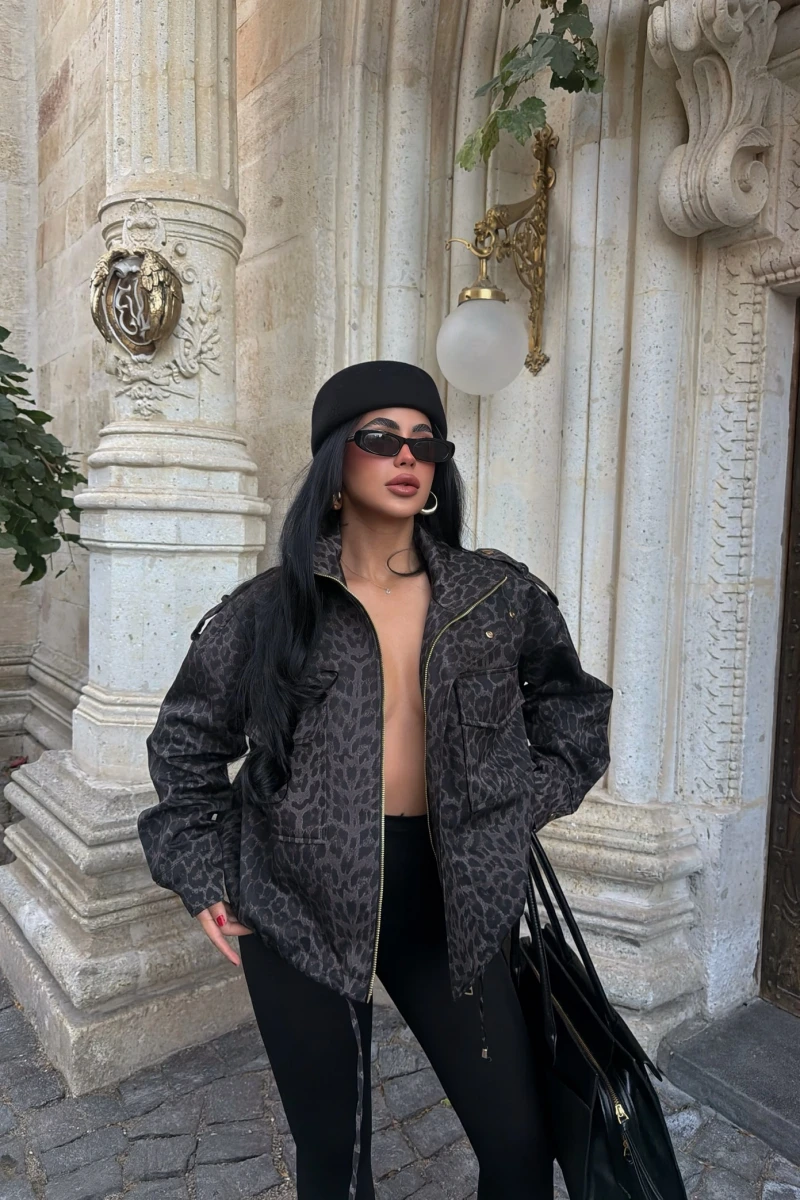 Leopar Oversize Denim Ceket