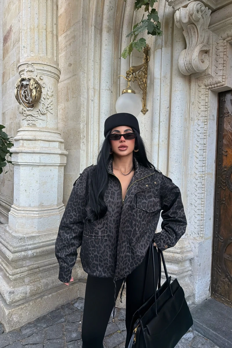 Leopar Oversize Denim Ceket