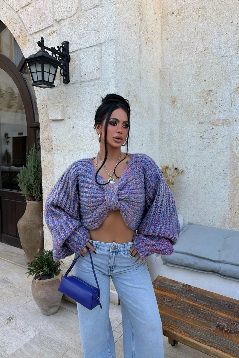 Lila Miora Çift Yönlü Fiyonk Triko