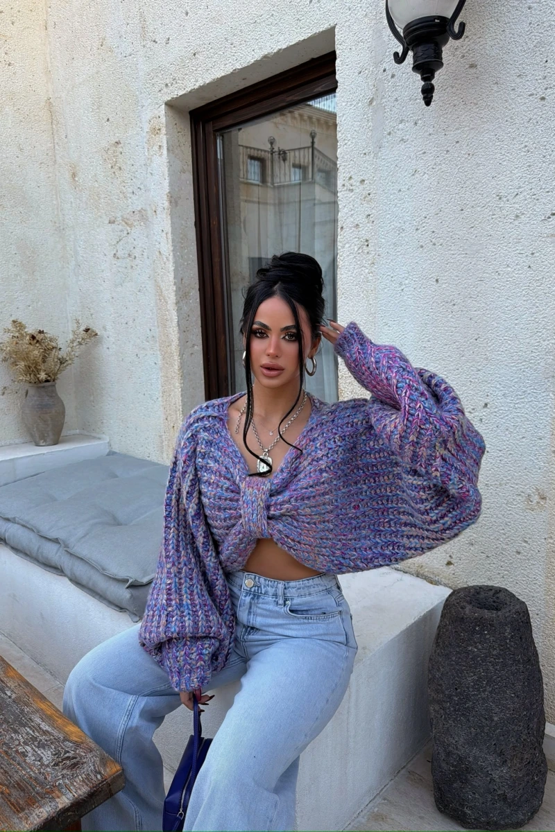 Lila Miora Çift Yönlü Fiyonk Triko