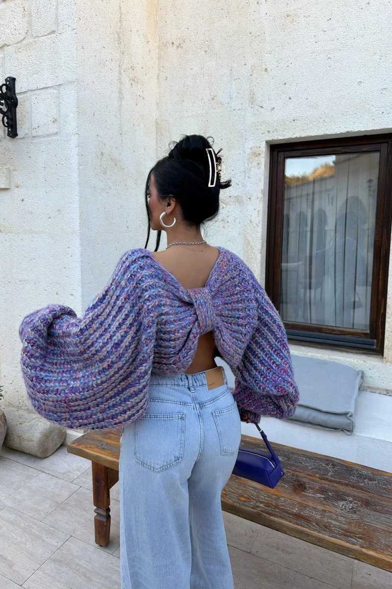 Lila Miora Çift Yönlü Fiyonk Triko