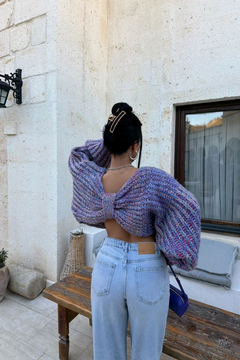 Lila Miora Çift Yönlü Fiyonk Triko
