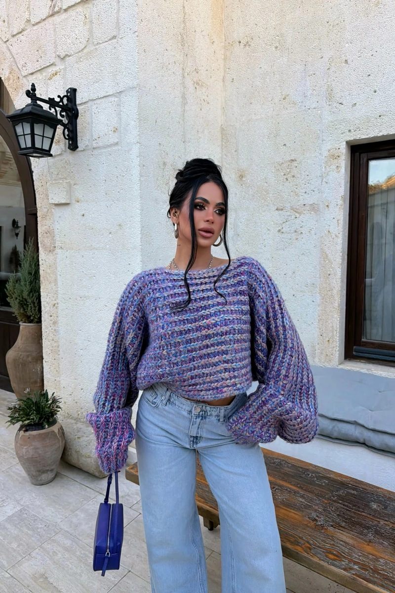 Lila Miora Çift Yönlü Fiyonk Triko