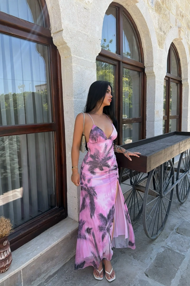 Lila Sunset Sırt Çapraz Elbise