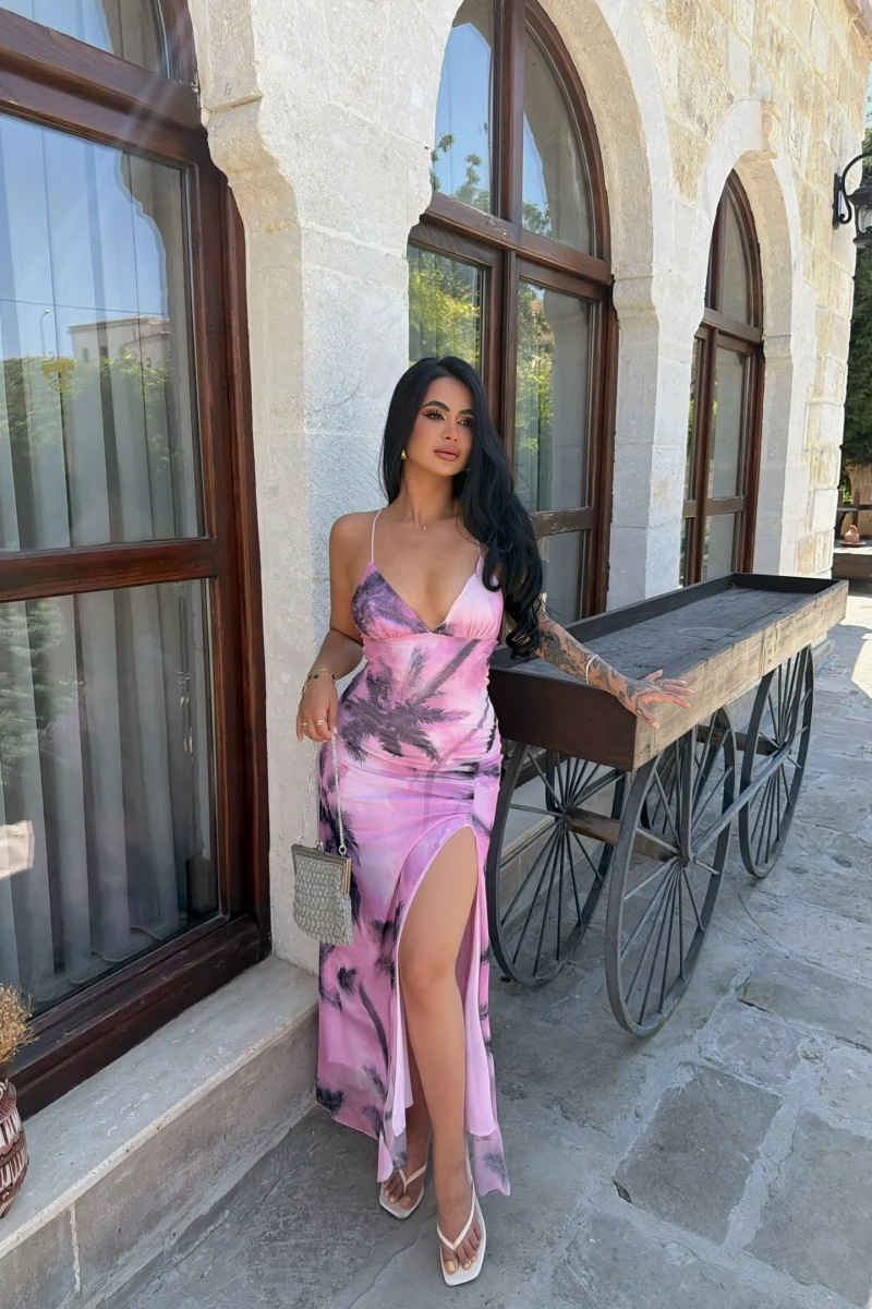 Lila Sunset Sırt Çapraz Elbise