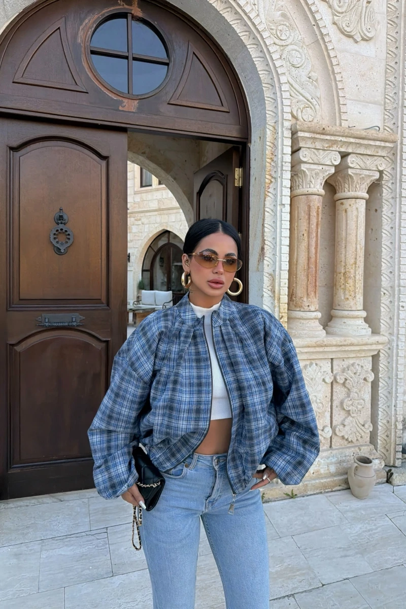 Mavi Ekose Bomber Mont