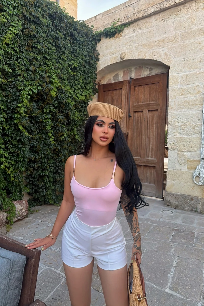 Pudra Metal Aksesuarlı Bodysuit