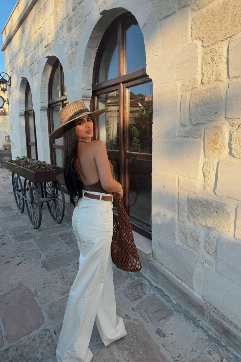 Monaco Kemerli Wide Leg Pantolon