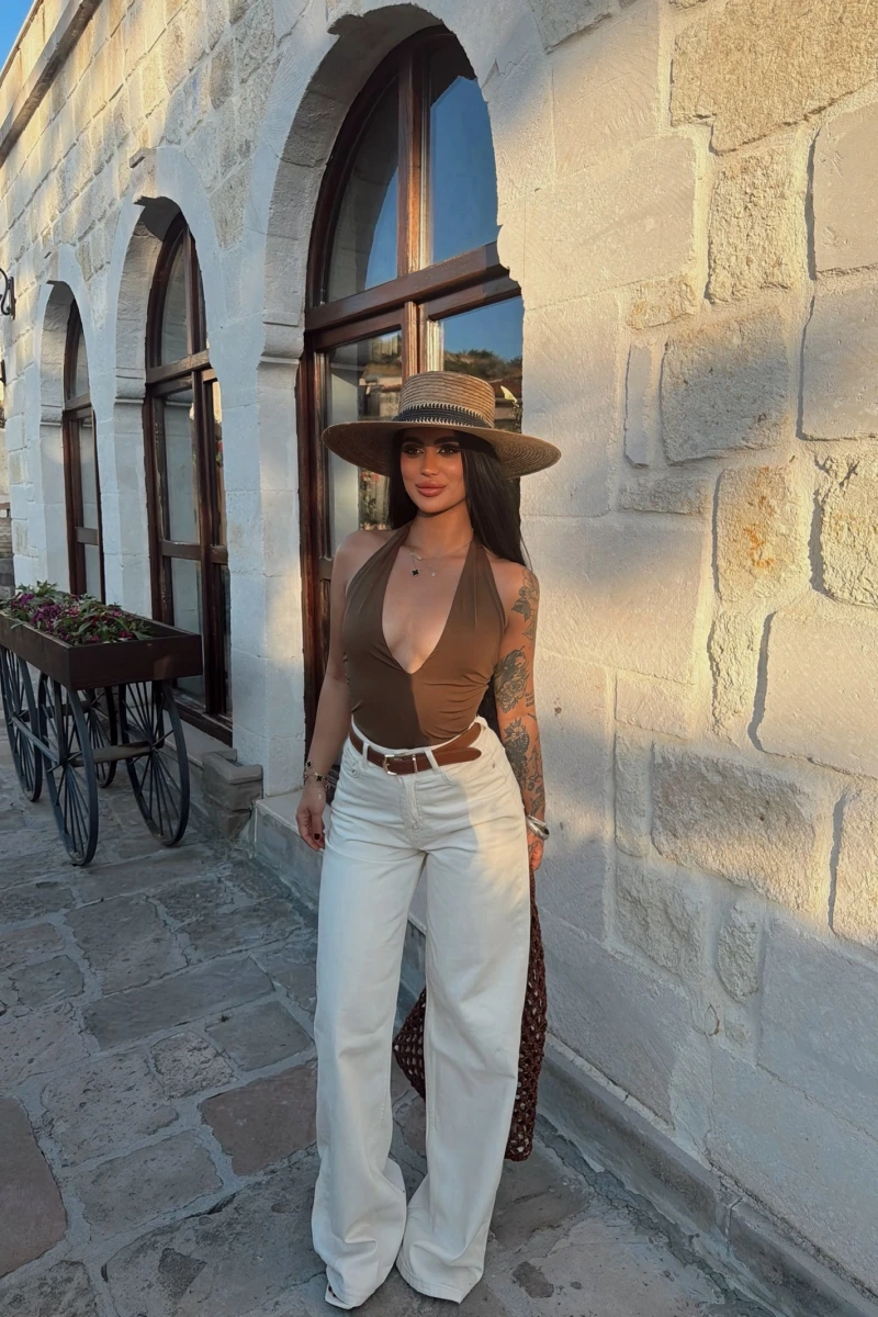 Monaco Kemerli Wide Leg Pantolon
