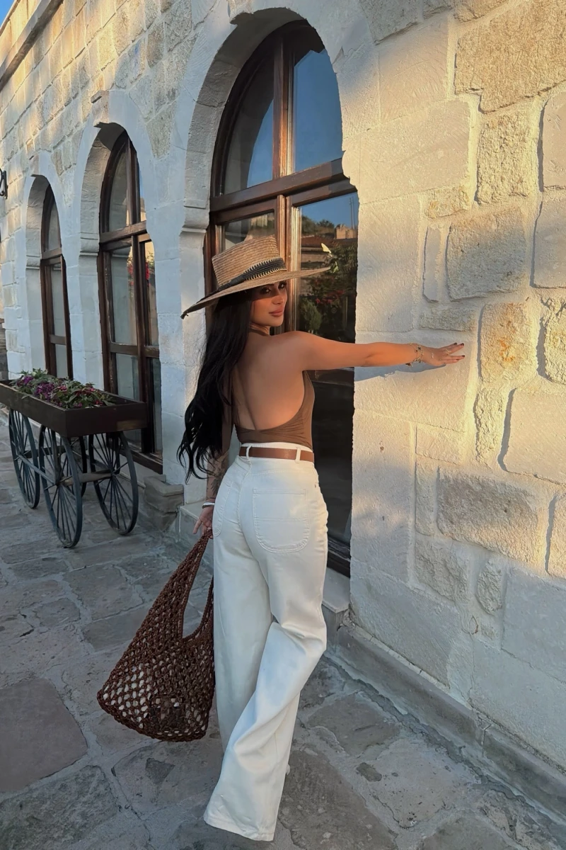 Monaco Kemerli Wide Leg Pantolon