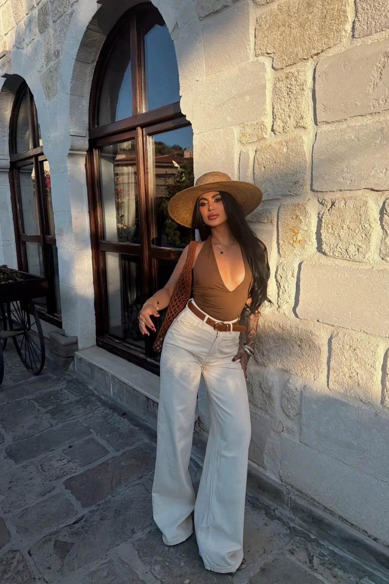 Monaco Kemerli Wide Leg Pantolon