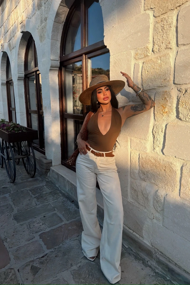 Monaco Kemerli Wide Leg Pantolon