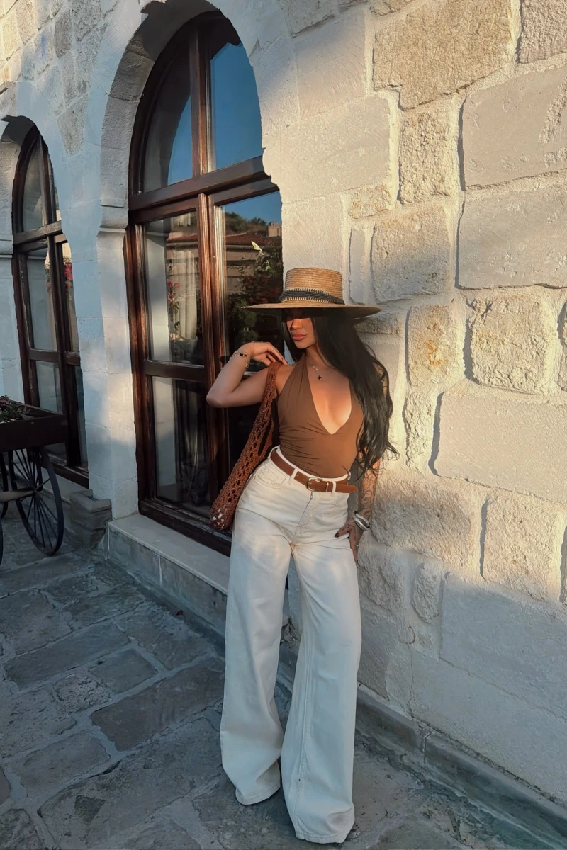 Monaco Kemerli Wide Leg Pantolon
