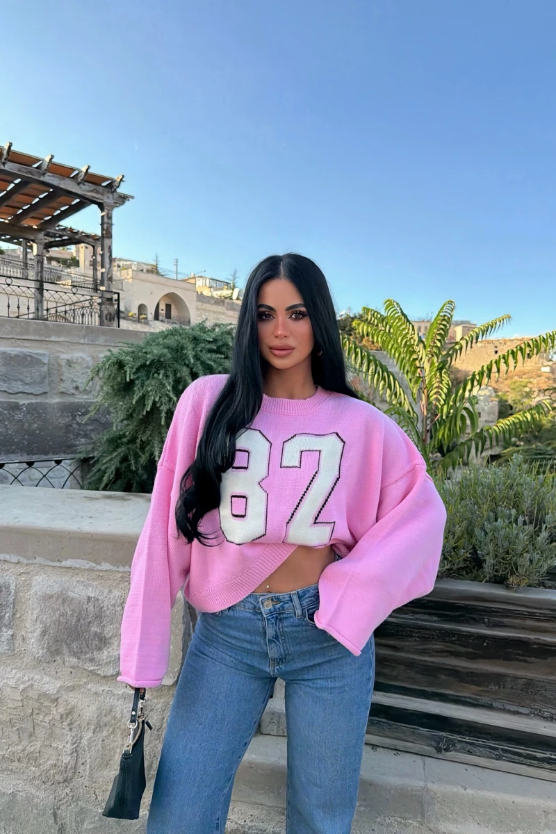 Pembe 82 Kolları Volanlı Triko