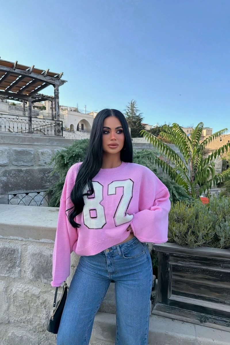 Pembe 82 Kolları Volanlı Triko