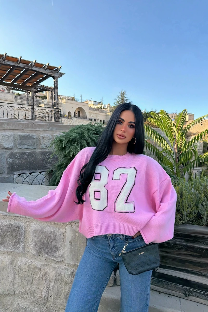 Pembe 82 Kolları Volanlı Triko