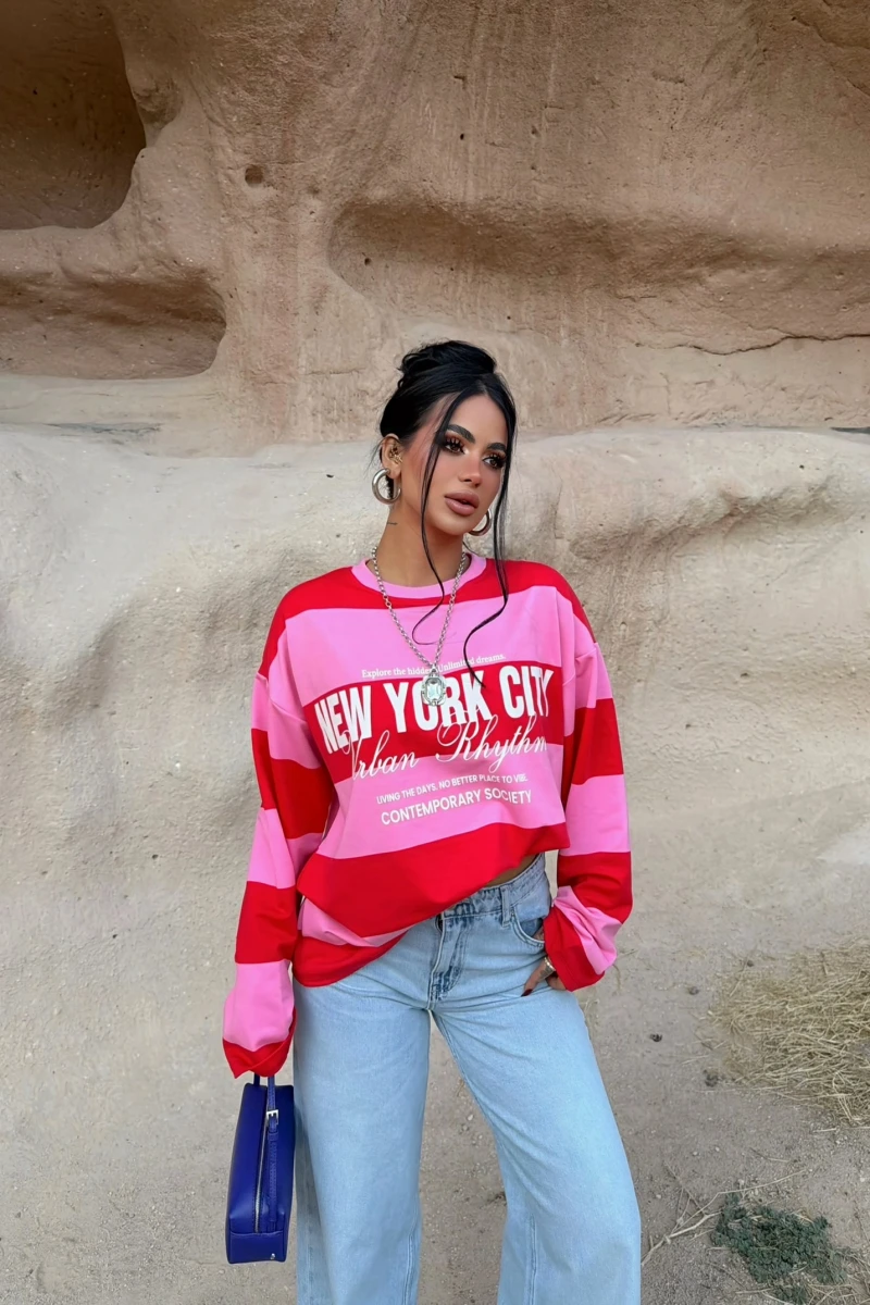 Pembe Dreams Çizgili Sweat