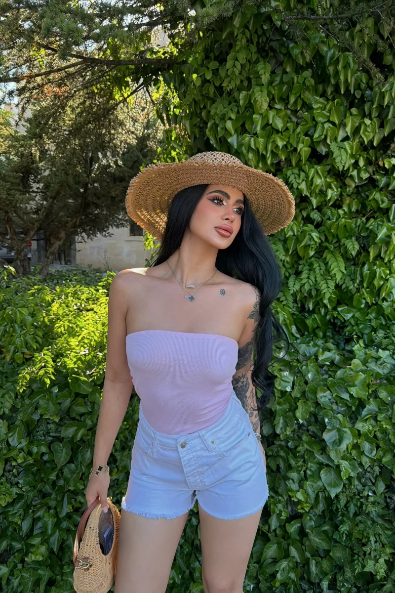 Pembe Kabartma Straplez Crop