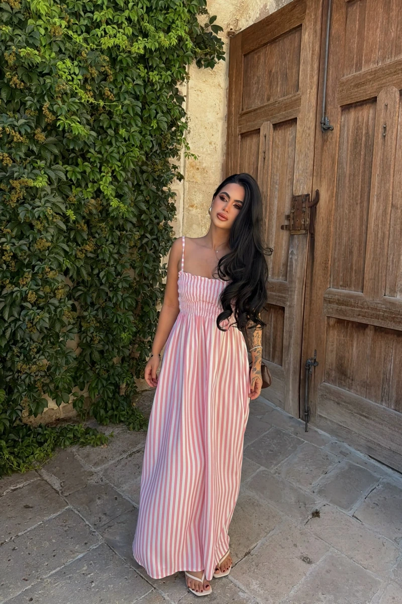 Pembe Line Gipeli Elbise