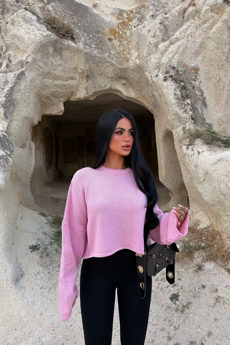 Pembe Pera Bisiklet Yaka Basic Triko