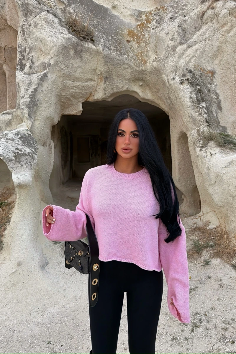 Pembe Pera Bisiklet Yaka Basic Triko