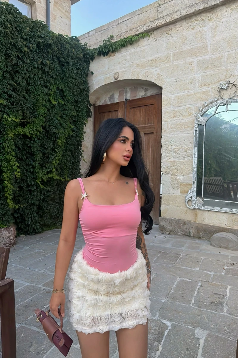 Pembe Star Askılı Crop