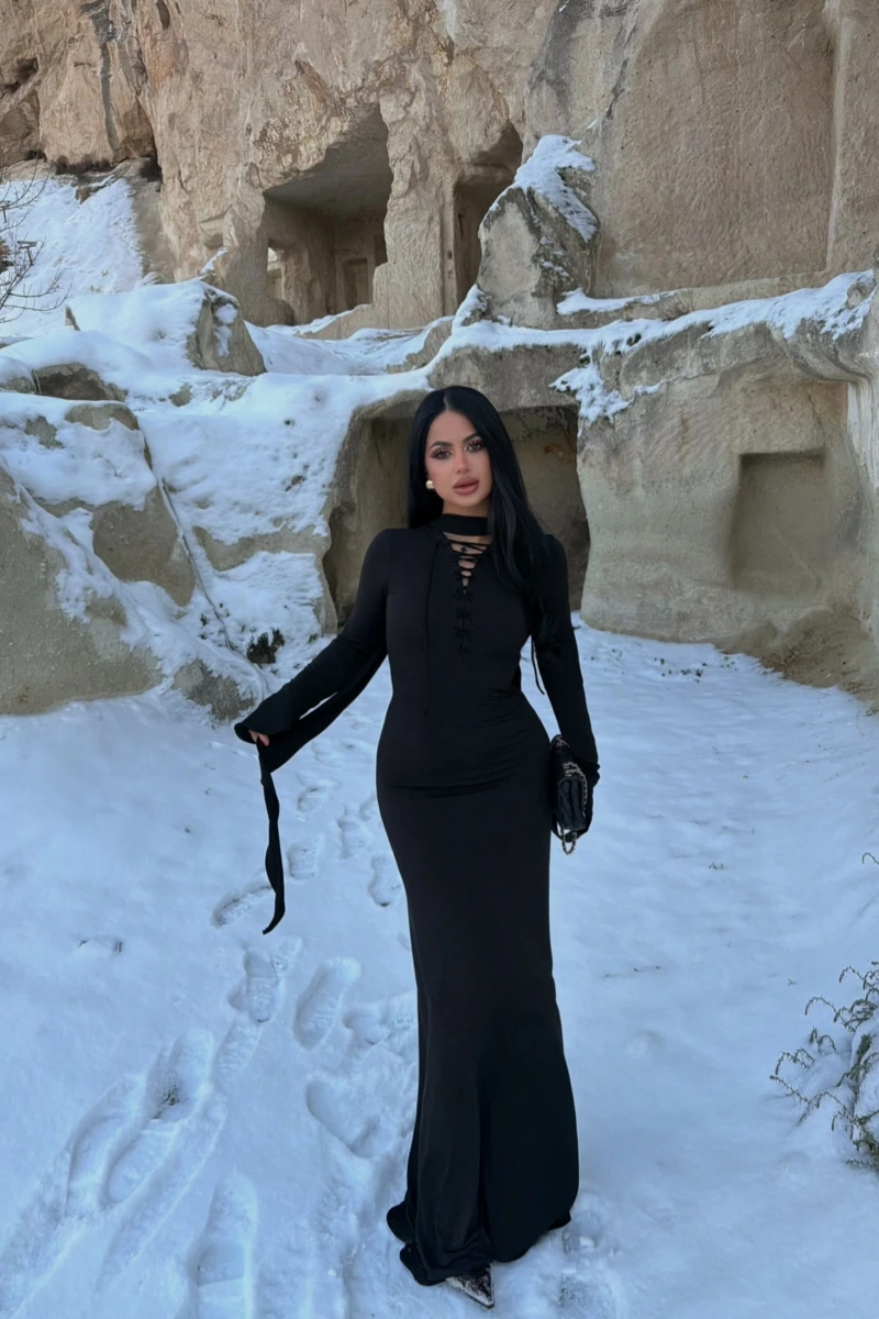 Şal Yaka Maxi Elbise