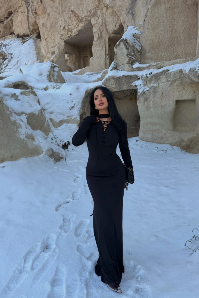 Şal Yaka Maxi Elbise