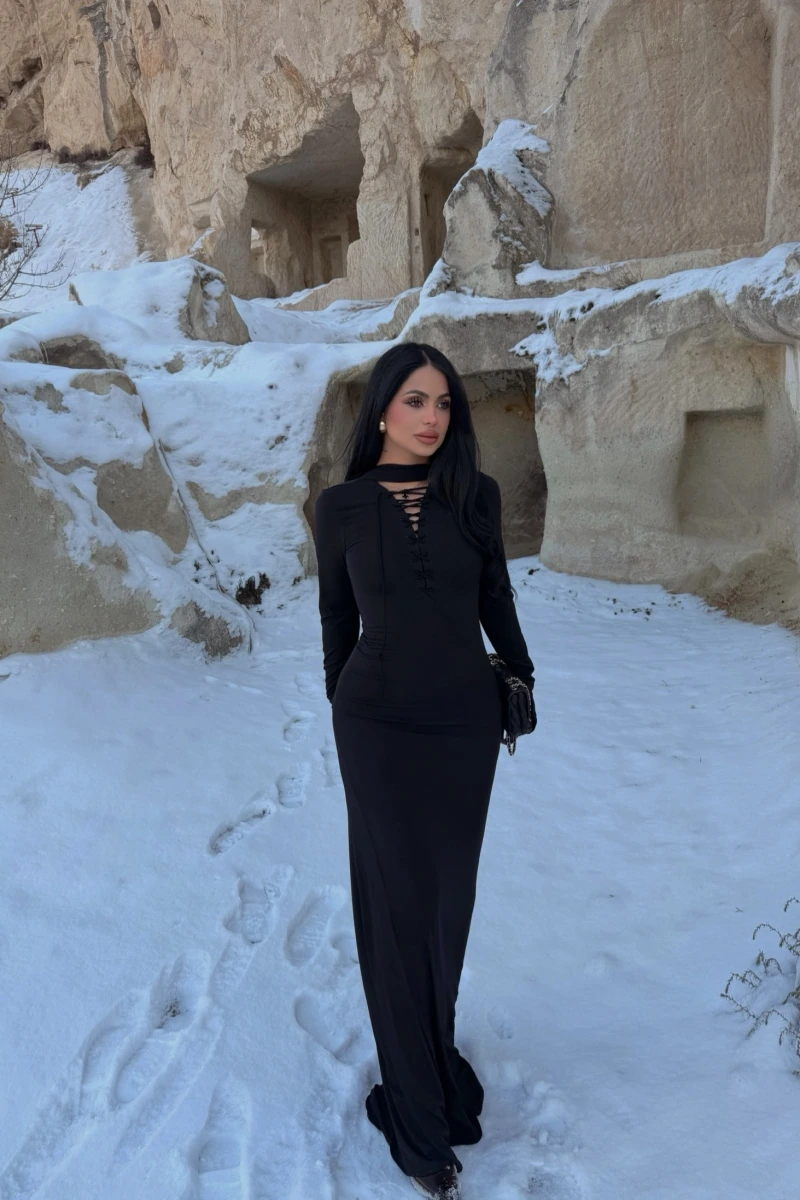 Şal Yaka Maxi Elbise
