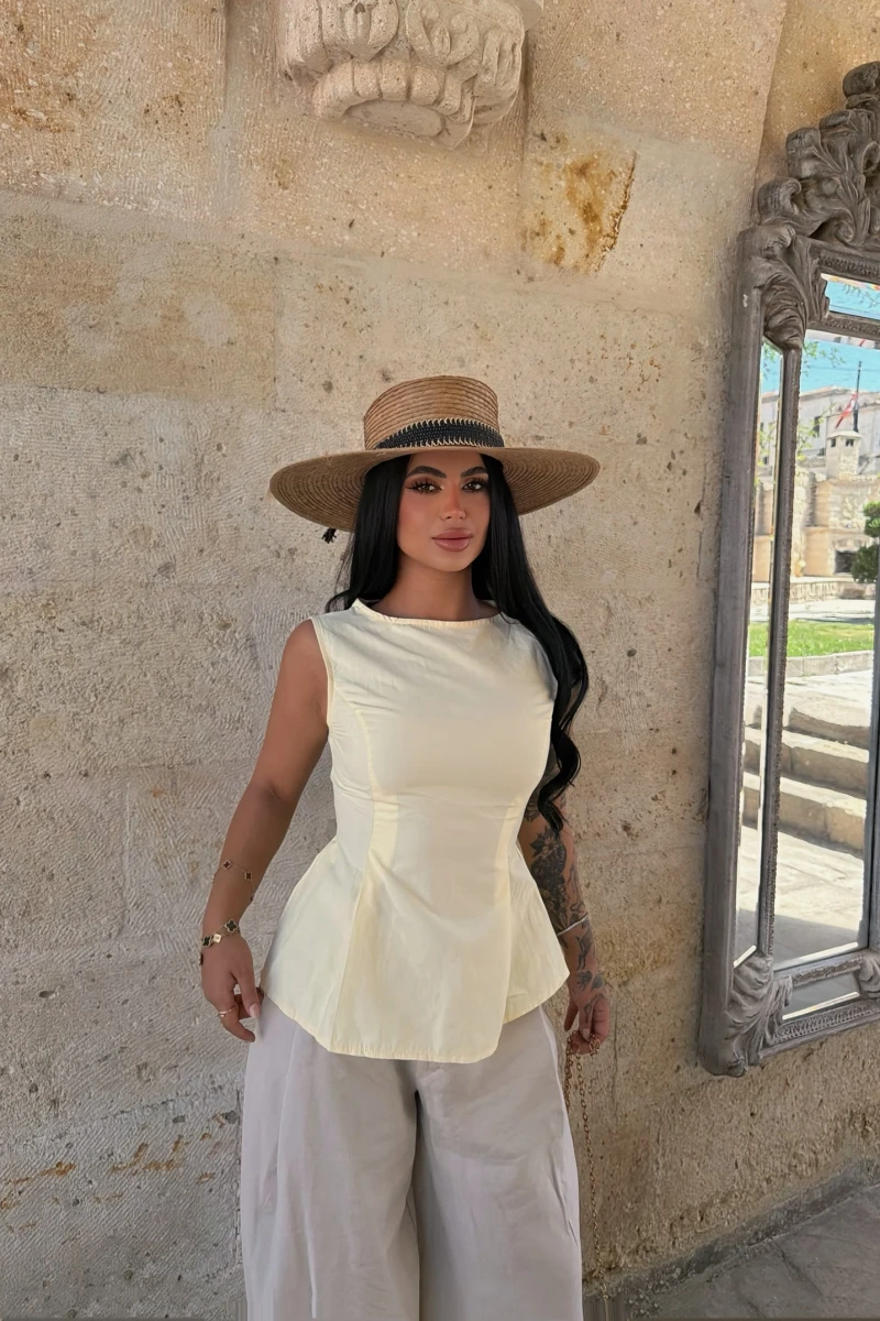 Sarı Sırt Bağcıklı Poplin Bluz