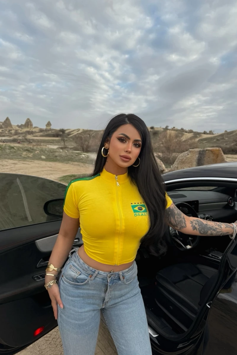 Sarı Yaka Fermuarlı Brasil Crop