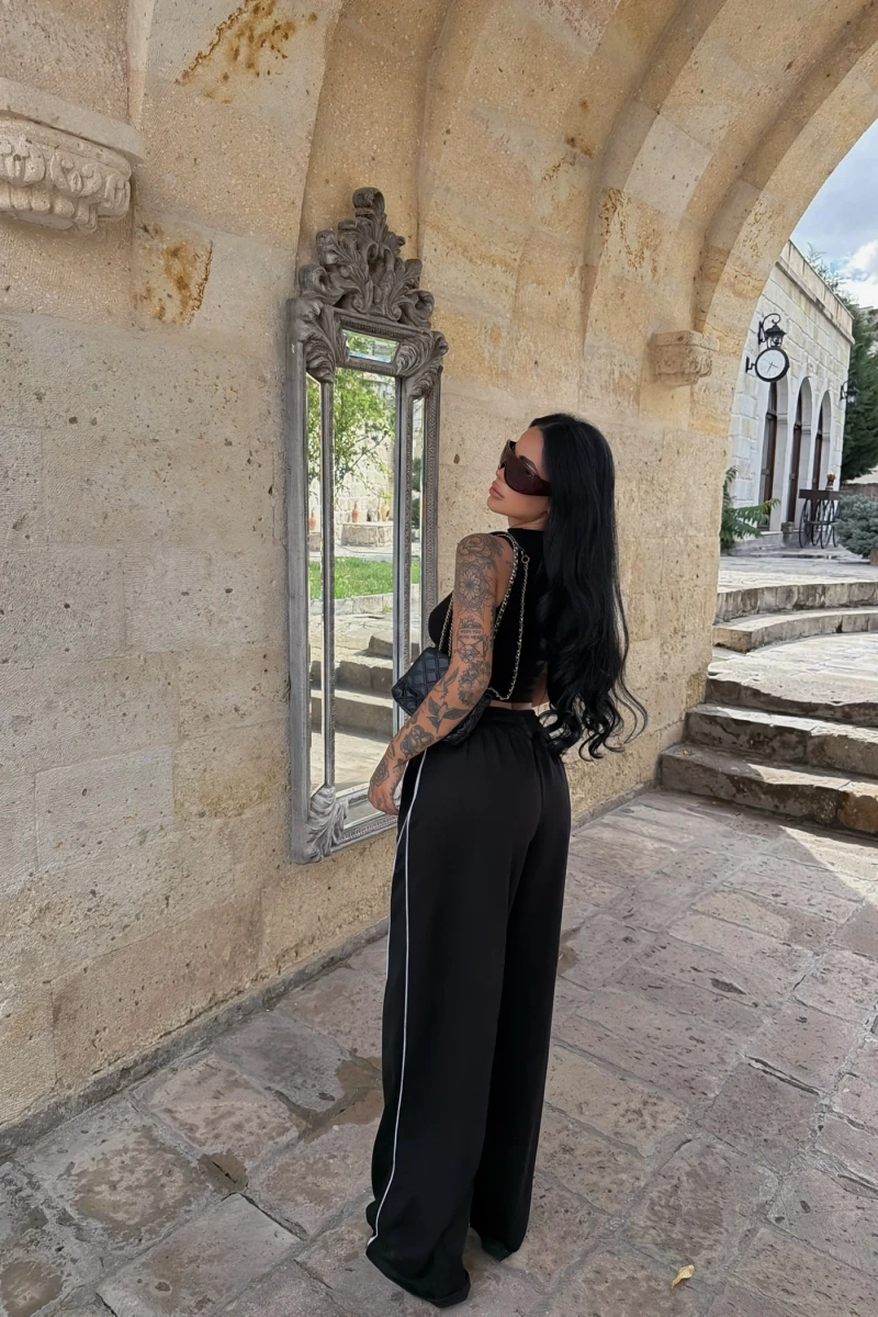 Siyah Biyeli Palazzo Eşofman