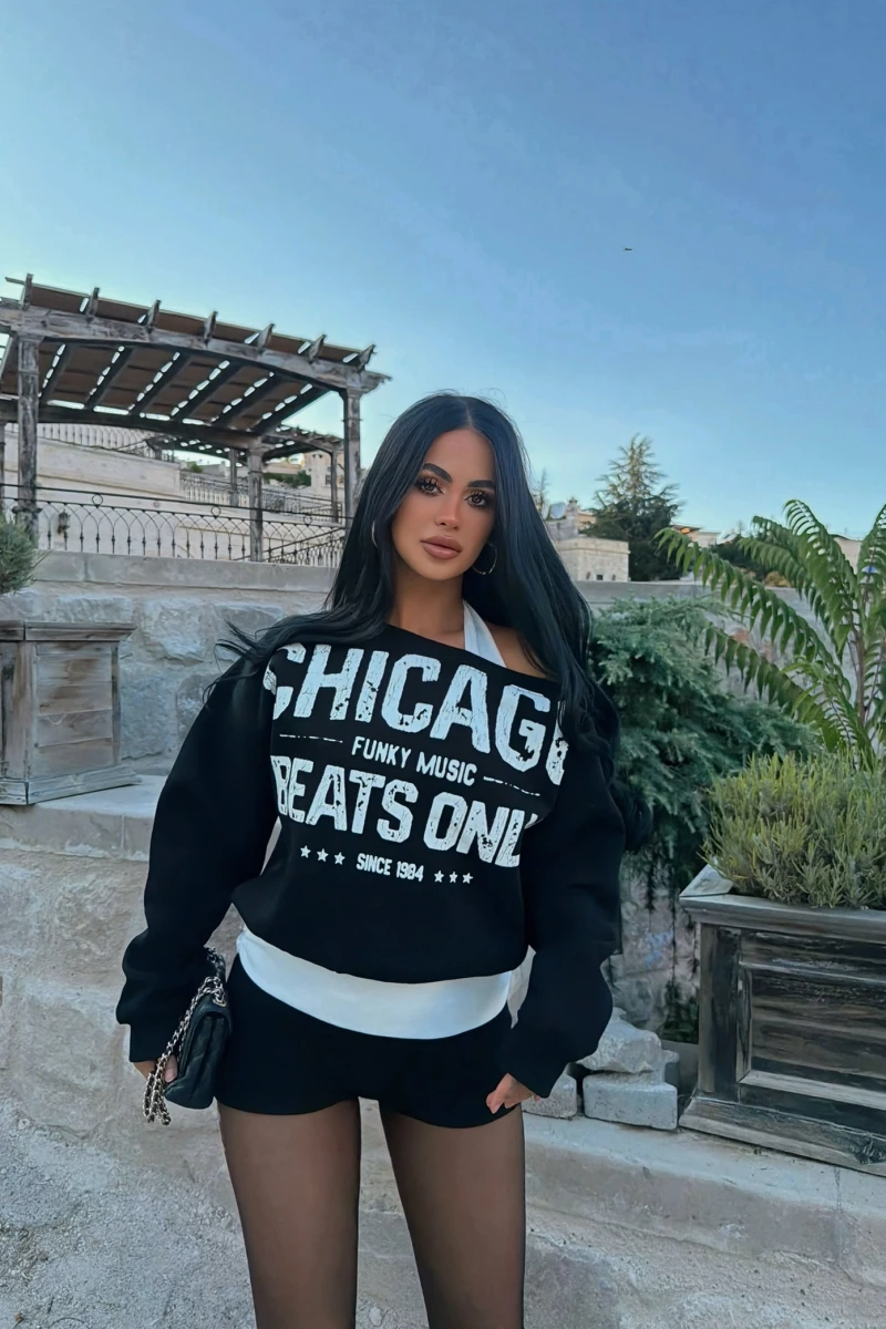 Siyah Chicago İki Parça Sweat